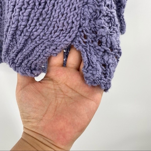 Free People NWT Sunday Shore Cotton Blend Chunky Open Knit Purple Sweater New - Picture 6 of 10